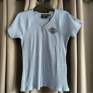 Harley Davidson Women's Creed Club Rib-Knit Top - Colony Blue